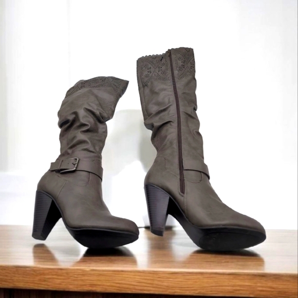 Women's Gray Just Fab Cut work Heeled Boots Ehrina Sz 7.5 - Picture 1 of 7